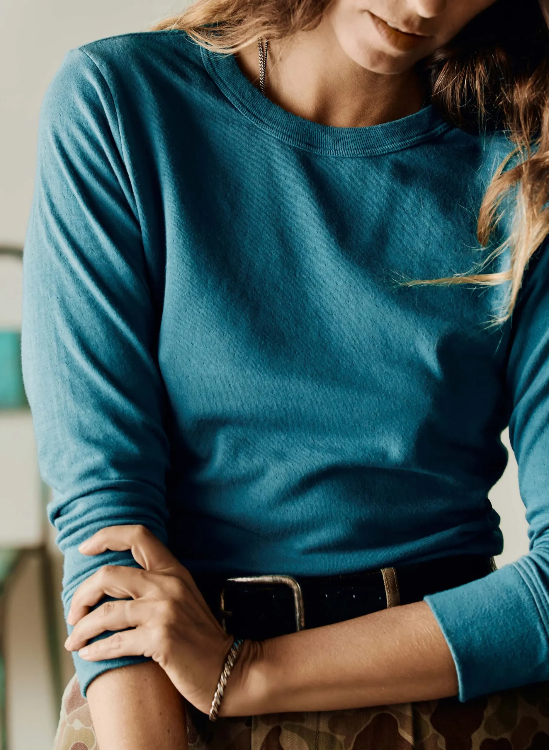 imogene + willie Double Knit Thermal Crew In Teal|Women Tees + Tanks|Knits & Sweaters