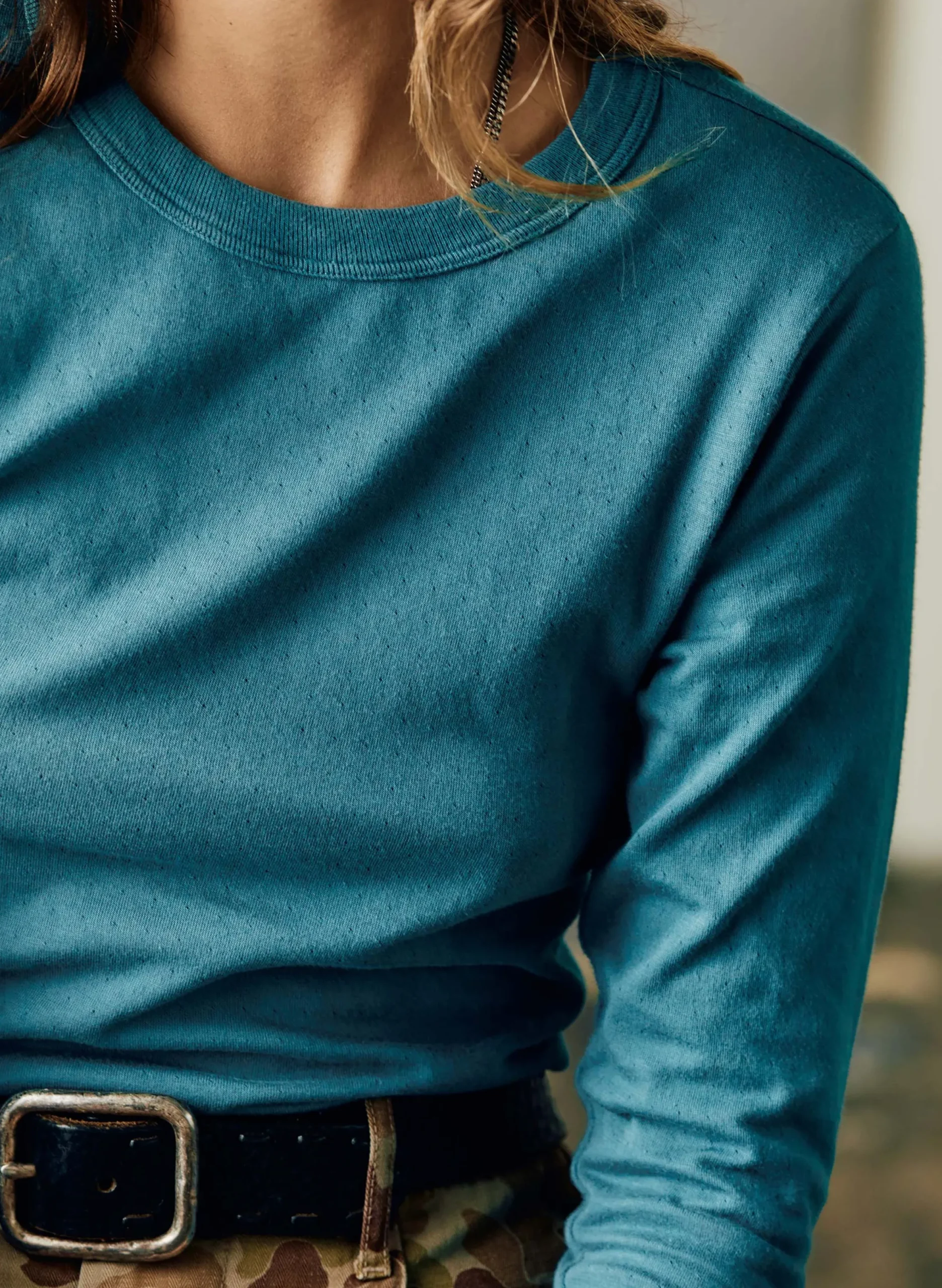 imogene + willie Double Knit Thermal Crew In Teal|Women Tees + Tanks|Knits & Sweaters