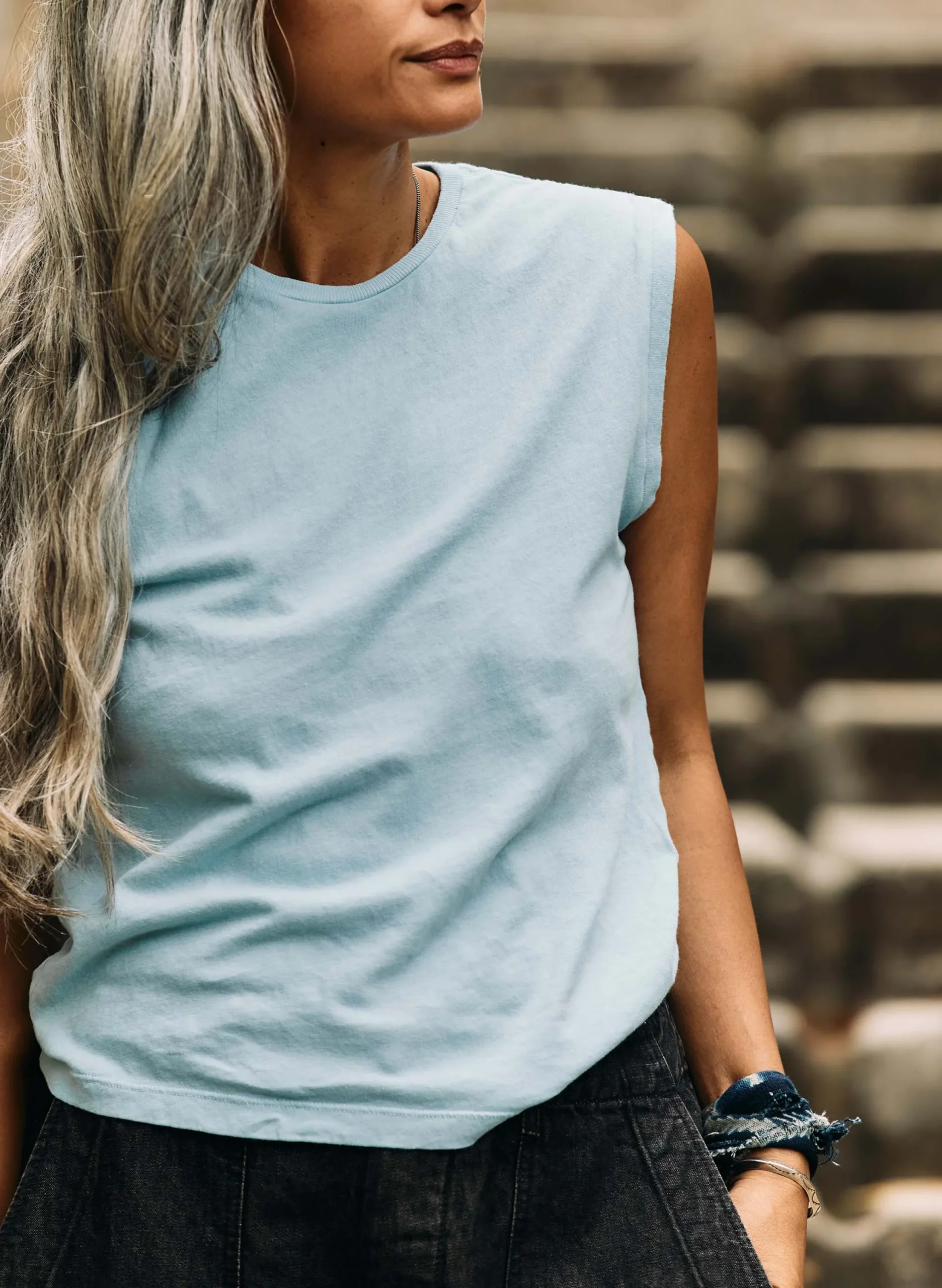 imogene + willie The Cotton Muscle Tee In Sky Blue|Women Tees + Tanks