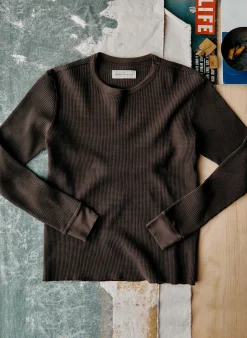 imogene + willie The Long Sleeve Thermal Crew In Brown| Knits & Sweaters