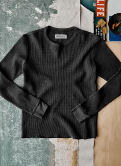 imogene + willie The Long Sleeve Thermal Crew In Faded Black| Knits & Sweaters
