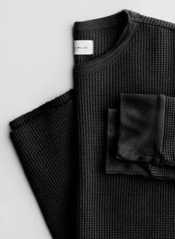 imogene + willie The Long Sleeve Thermal Crew In Faded Black| Knits & Sweaters