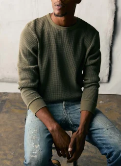 imogene + willie The Long Sleeve Thermal Crew In Olive| Knits & Sweaters