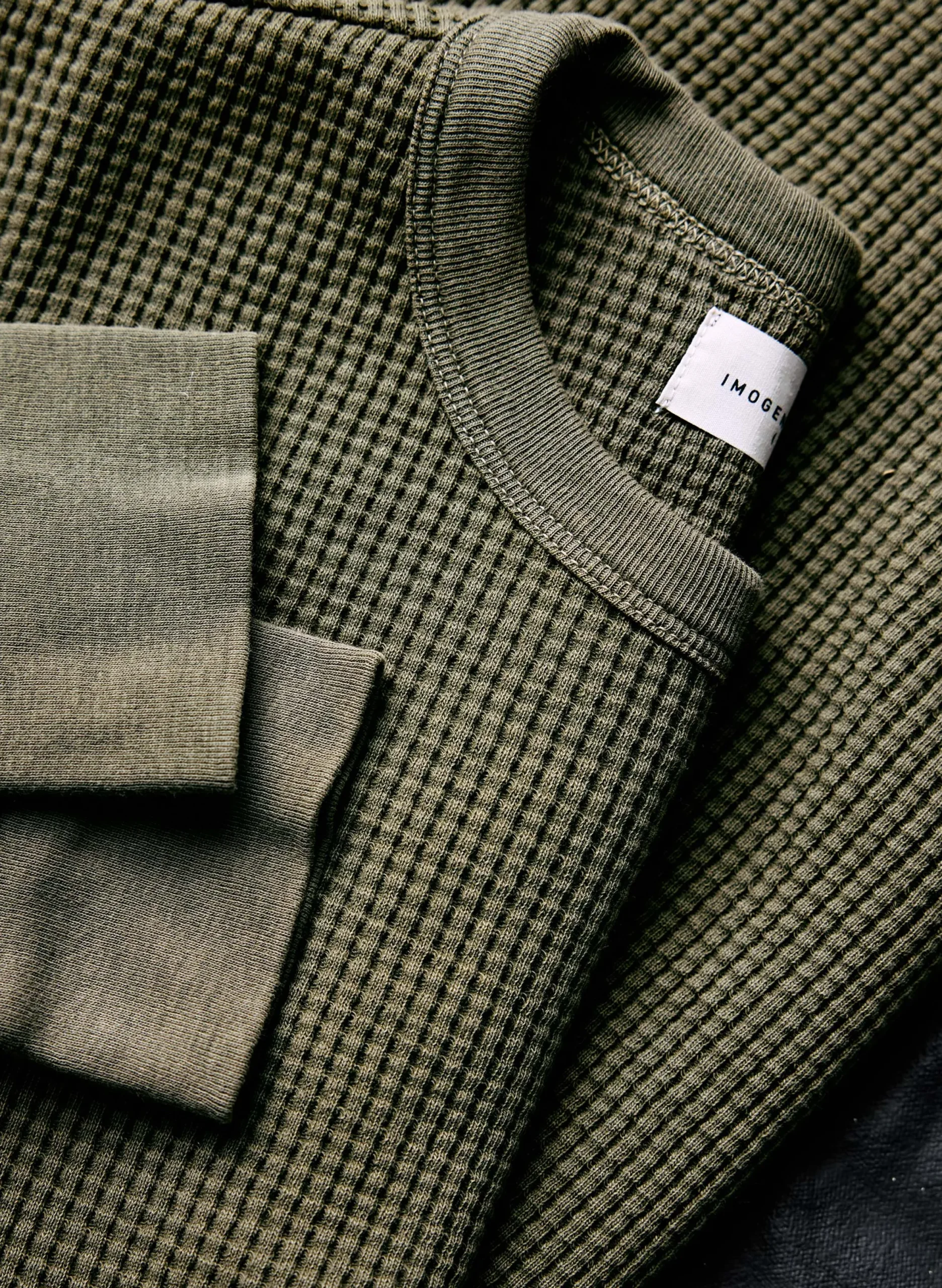 imogene + willie The Long Sleeve Thermal Crew In Olive| Knits & Sweaters