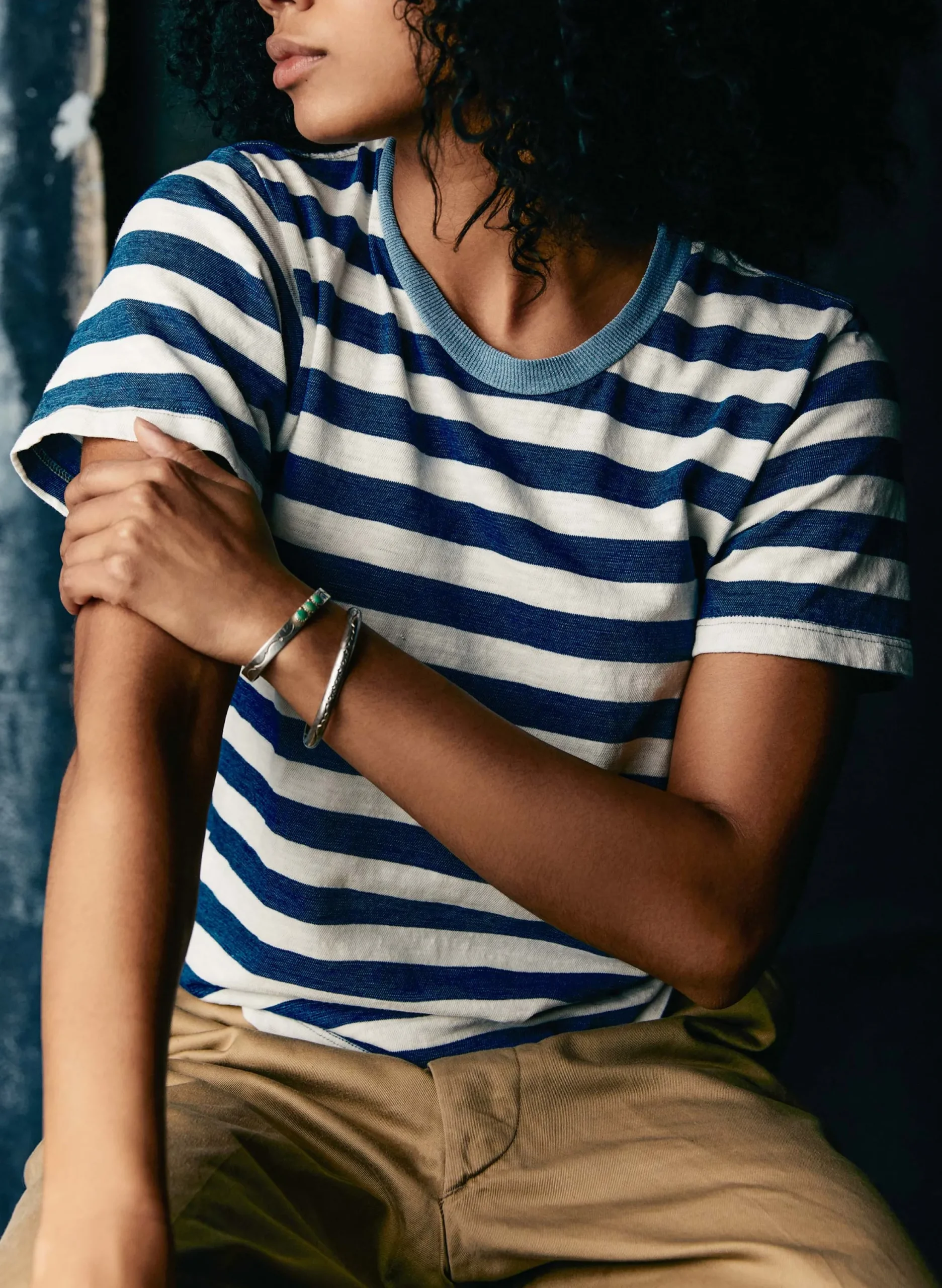 imogene + willie The Novel Knit Indigo Stripe Tee|Women Tees + Tanks