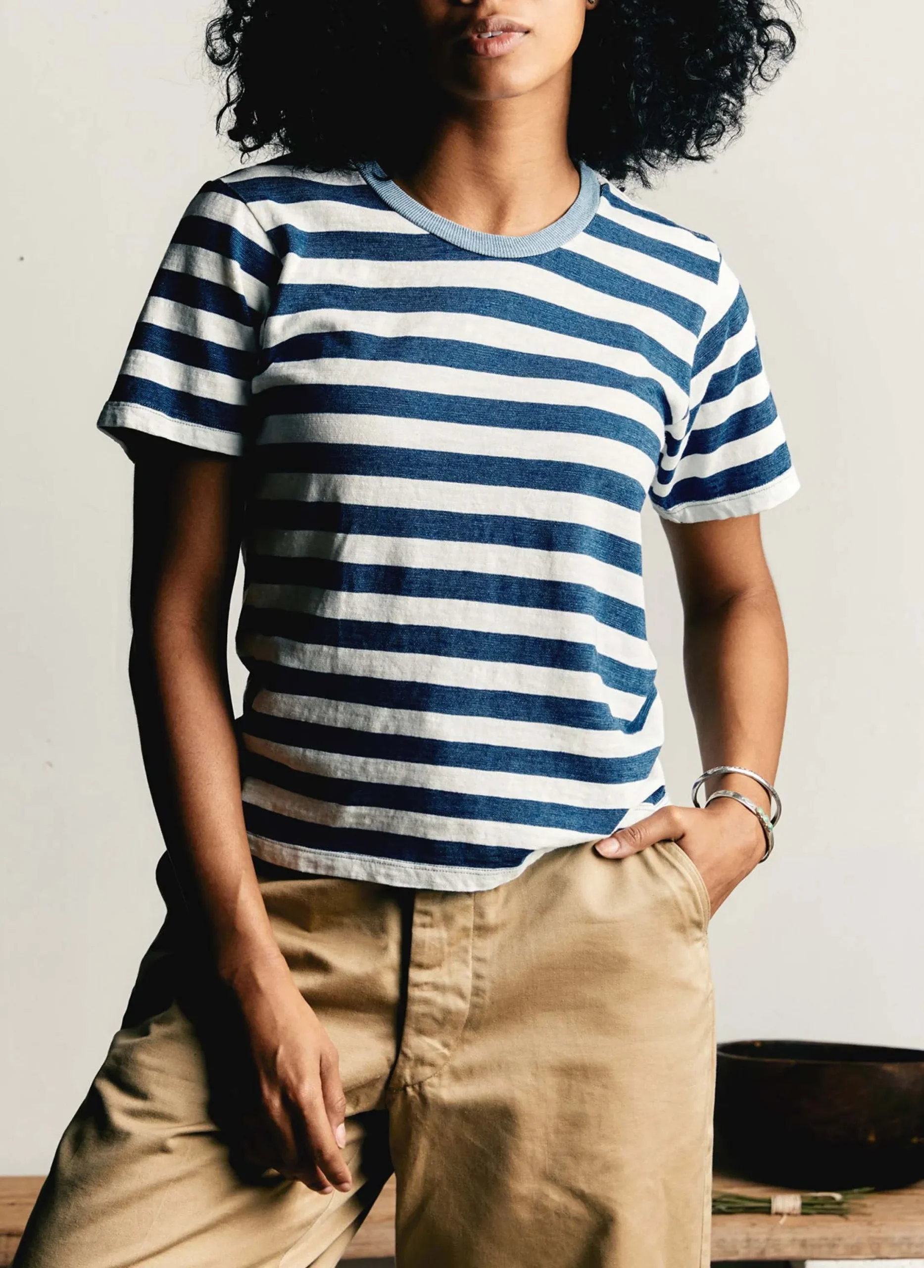imogene + willie The Novel Knit Indigo Stripe Tee|Women Tees + Tanks