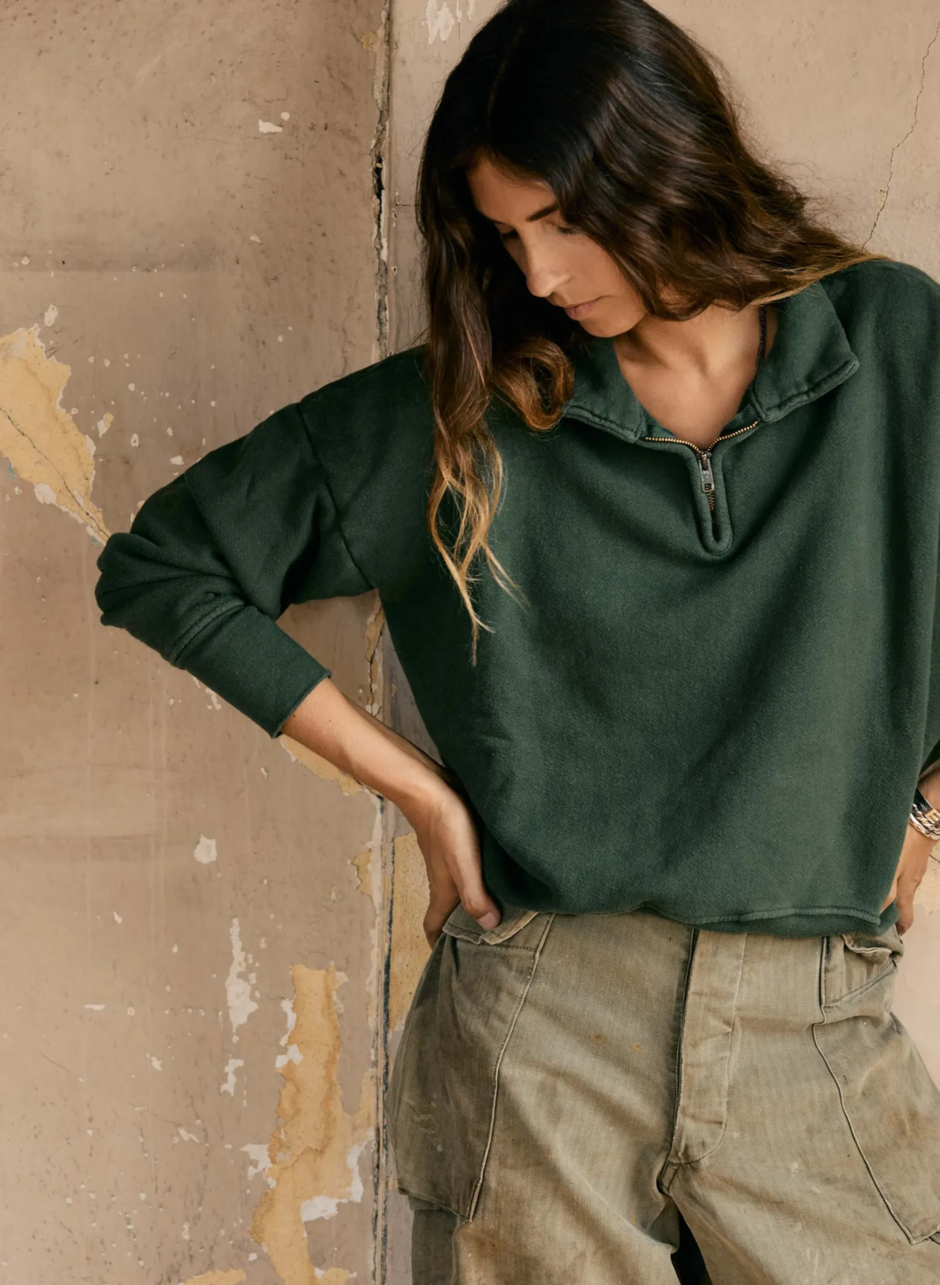 imogene + willie The Quarter Zip Forest Green Pullover|Women Knits & Sweaters|Jackets