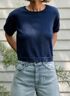imogene + willie The S/s Ringer Sweatshirt In Navy|Women Knits & Sweaters