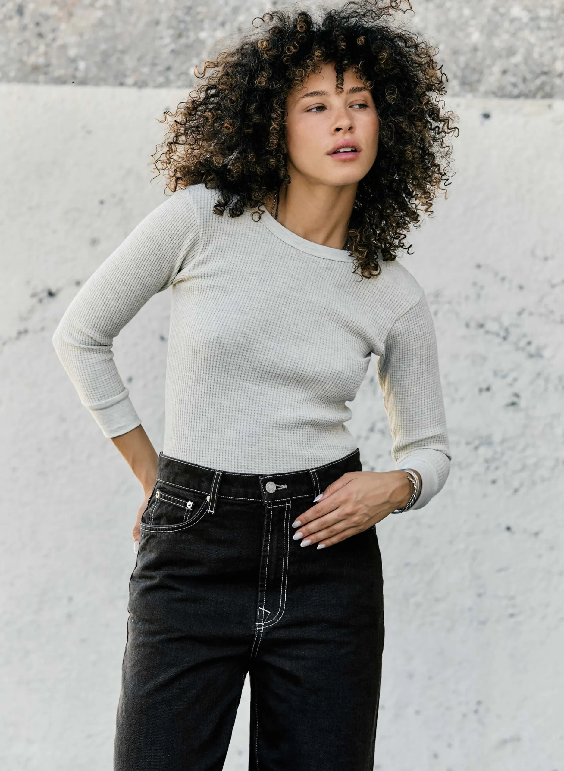 imogene + willie The Waffle Thermal Crew In Ash|Women Knits & Sweaters