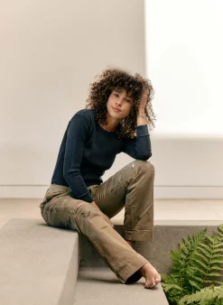 imogene + willie The Waffle Thermal Crew In Faded Black|Women Knits & Sweaters