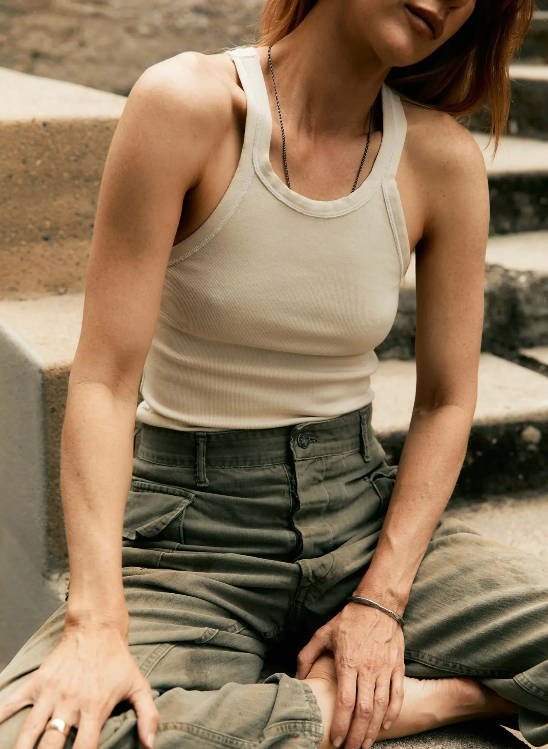 imogene + willie Vintage White Ribbed Racerback Tank|Women Tees + Tanks